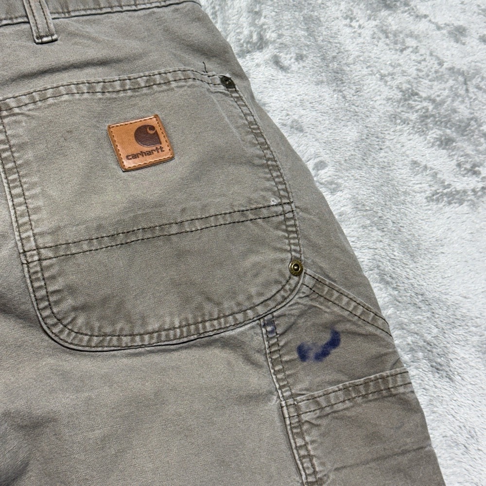 Carhartt B195 LBR Double Knee Canvas Carpenter Work Pants Brown Distressed 36x35 - Picture 7 of 16